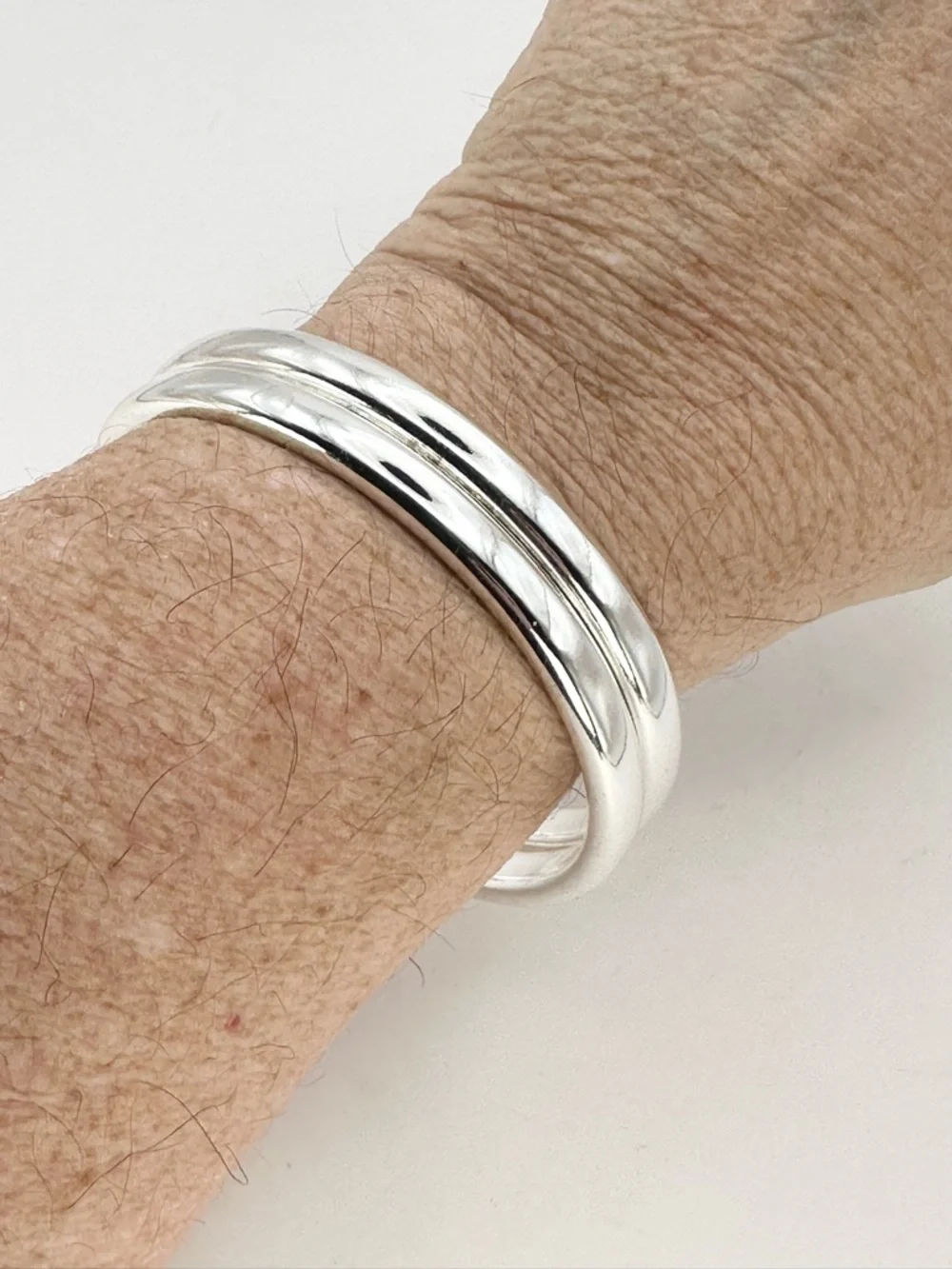 Silver Tone Polished Bangle Bracelets Set Of 2
